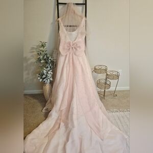 Elegant Blush Wedding Dress with Bow Detail